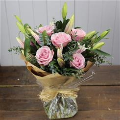 Pink Lily and Rose Hand Tied